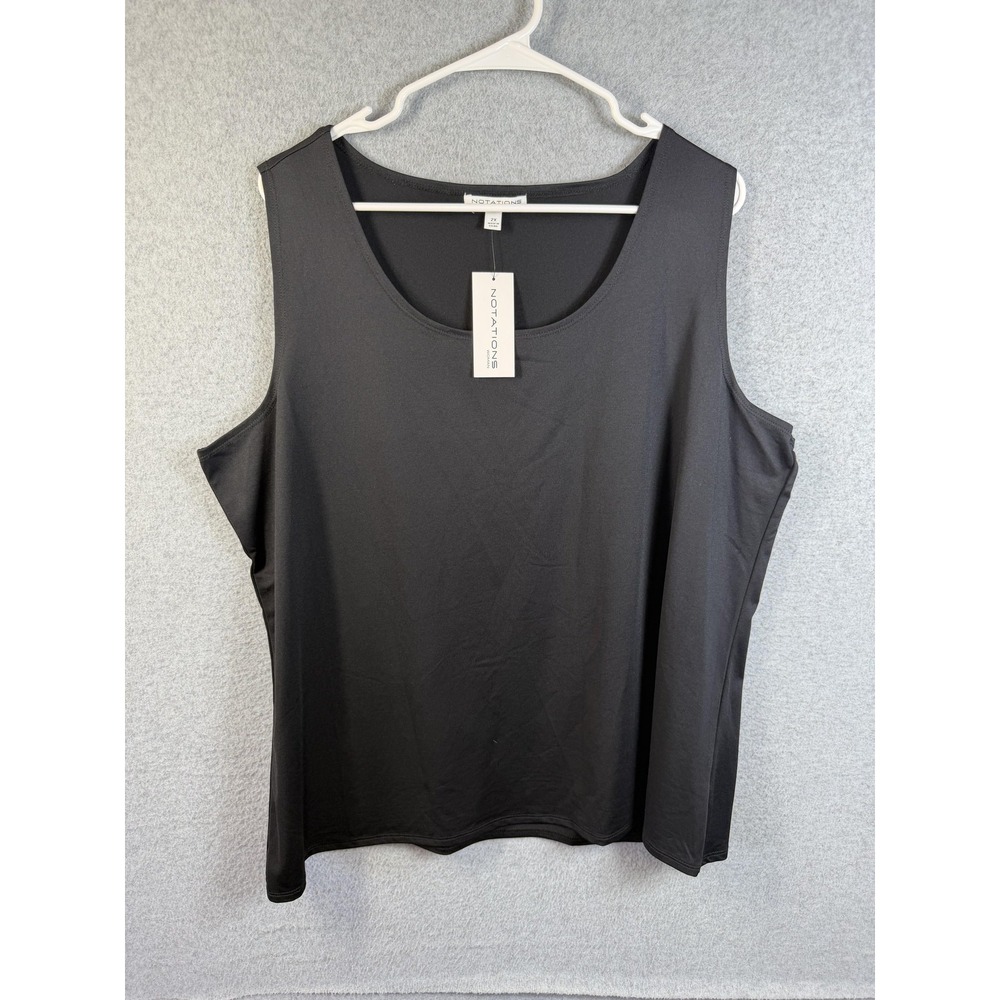 Notations Tank Top Womens 2X Black Scoop Neck Sleeveless Stretch Basic Plus